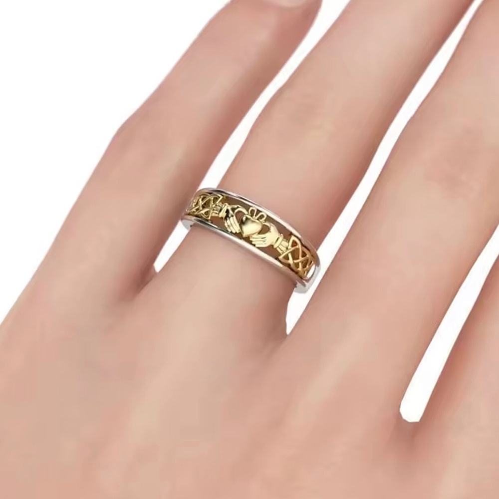 Two-Tone Gold Claddagh Band Ring - Women's Celtic Jewelry